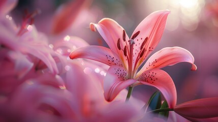 Wall Mural - pink lily flower with a limited depth of field