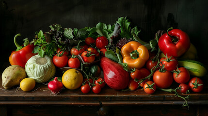 Wall Mural - Photo of Fresh Vegetables on a Wooden Table