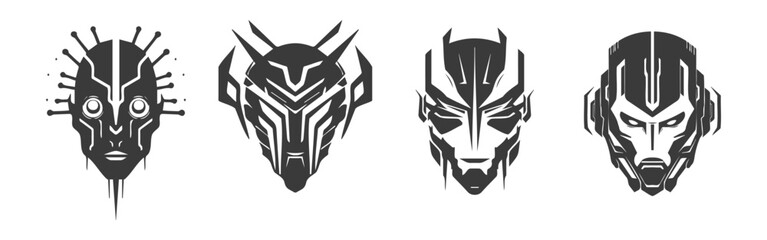 set of black design of robot heads