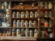 © HouseStudioIdea - A traditional Chinese herbal shop with dried goods and jars filled with various medicinal herbs