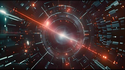 Aufkleber - For screensaver background, futuristic Fly In Through Element Digital Technology Motion. Zoom In Object Cyber Space Data Information.