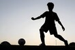 © freelanceartist - boy male soccer player silhouette kicking a soccer ball