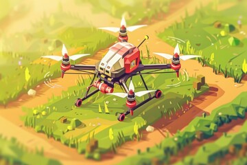 Wall Mural - Aerial graphic displays of unmanned digital farming vehicles enhance eco friendly farm technology with botanical drone photos over agricultural fields