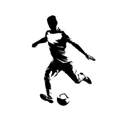 Football player, kicking ball soccer, abstract isolated vector silhouette