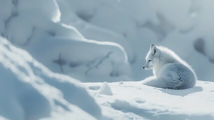 white arctic fox vulpes lagopus in the snow in the arctic snow fox : generative ai