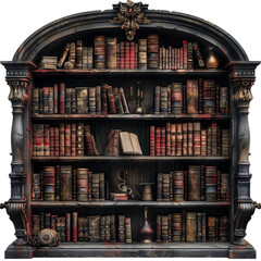 Poster - Haunted library with cursed ancient tomes isolated on transparent background.PNG file. 