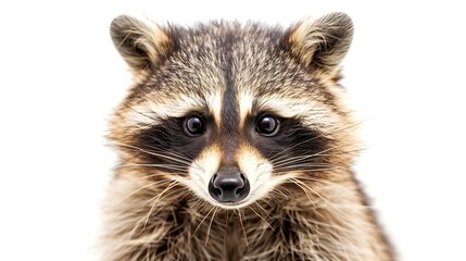 Poster - Portrait of a cute funny raccoon closeup isolated on a white background : Generative AI