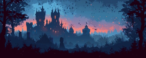 Wall Mural - An enchanted castle shrouded in mist and magic, where ivy-covered walls and crumbling towers stand as silent sentinels against the passage of time, and secrets lie hidden within its walls.