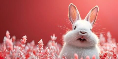Wall Mural - cute animal pet rabbit or bunny white color smiling and laughing isolated with copy space for easter background, rabbit, animal, pet, cute, fur, ear, mammal, background, celebration art illustration