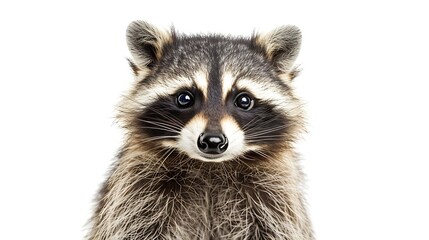 Poster - Portrait of a cute funny raccoon closeup isolated on a white background : Generative AI