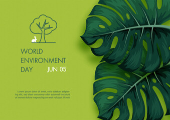 Wall Mural - monstera leaf decorated of poster campaign of world environment day in vector illustration design.