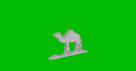 Poster - Animation of rotation of a white wild camel symbol with shadow. Simple and complex rotation. Seamless looped 4k animation on green chroma key background