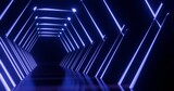 Fototapeta  - Futuristic architecture background empty geometric interior with glowing lamps in dark tunnel 3d render