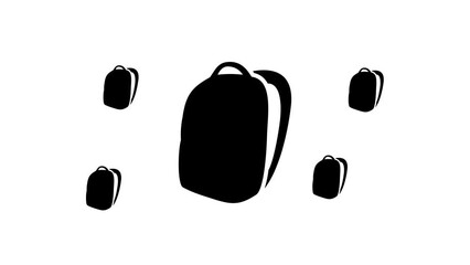 Poster - Zoom in and out animation the school bag symbol. Large black symbol in the center and four small symbols around. Seamless looped 4k animation on white background