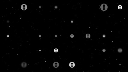 Poster - Template animation of evenly spaced keyhole symbols of different sizes and opacity. Animation of transparency and size. Seamless looped 4k animation on black background with stars