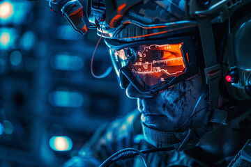 Leinwandbilder - Cybersecurity military monitoring data on computer screens in a high-tech command center generative AI