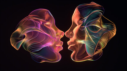 Wall Mural - Portrait of an abstract digital couple in love, computer graphics