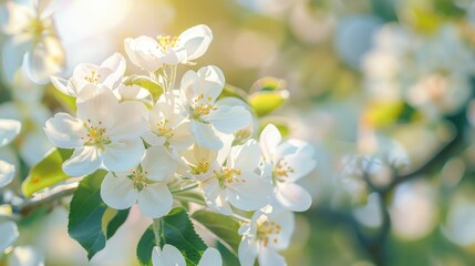 Wall Mural - Close up view of apple tree blossoms on a spring day