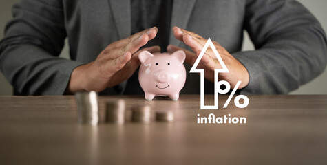 Poster - inflation as well as a monetary economy inflation graph Growing prices for groceries and food food expenses finance for businesses