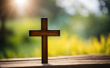 Jesus Christ cross, Christian cross on a bokeh, blurred background