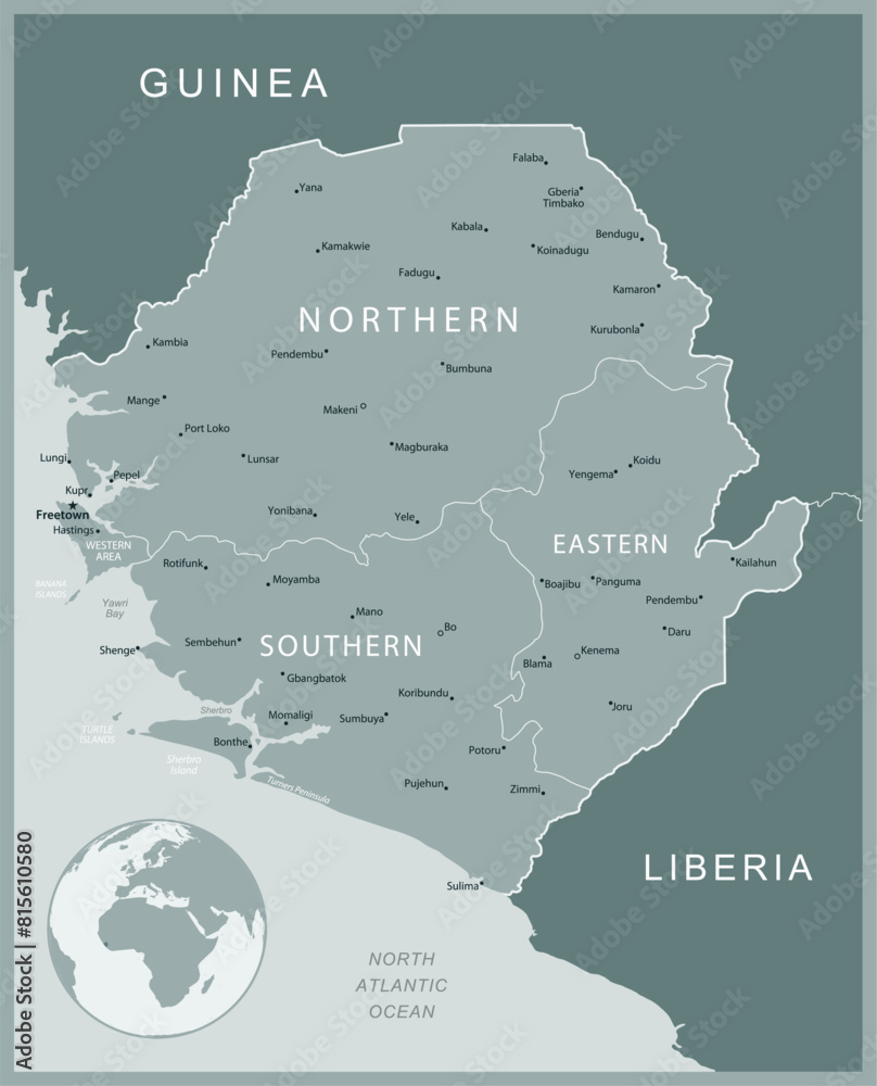 Sierra Leone - detailed map with administrative divisions country ...