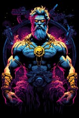 Powerful Superhero Hercules in Cosmic Synthwave Graphic T Shirt Design