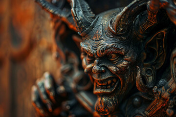 Wall Mural - AI generated portrait of humanized demon fantasy style on dark background