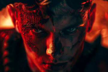 Wall Mural - AI generated portrait of humanized demon fantasy style on dark background