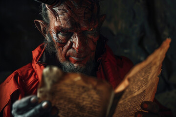 Wall Mural - AI generated portrait of humanized demon fantasy style on dark background