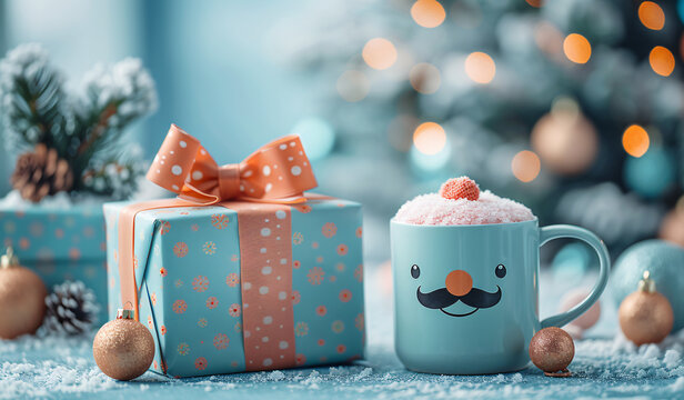 Father's Day celebration background adorned with a gift box mug calendar mustache heart shape
