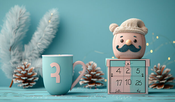 Father's Day celebration background adorned with a gift box mug calendar mustache heart shape
