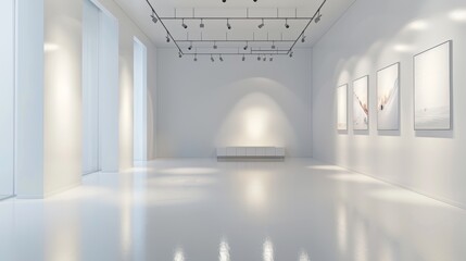 a three dimensional room with white walls, a floor, and lamp illumination. interior passages inside 