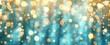Abstract blurred background with golden bokeh lights on blue curtain, shiny abstract background