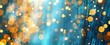 Abstract blurred background with golden bokeh lights on blue curtain, shiny abstract background