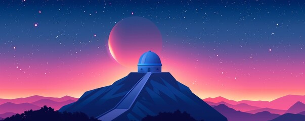 a celestial observatory perched atop a mountain peak, its domed roof open to the night sky, revealin