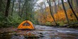 Camping tent in a camping in a forest by the river illustration