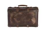 Fototapeta  - Old brown worn out suitcase isolated on white background with clipping path