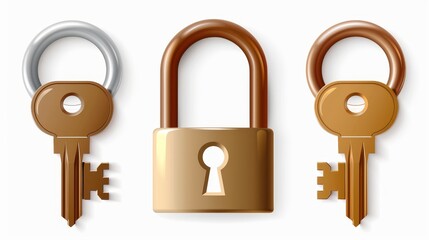 Poster - there are a lot of keys on a metal ring holding a keyhole, isolated on a white background. this is a