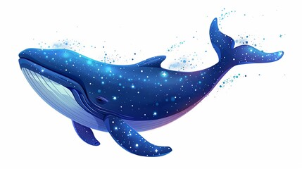 Wall Mural - A cute cartoon blue slender fairy tale fantasy whale