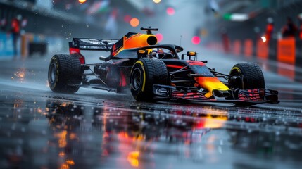 Poster - Illustrate the breathtaking action of a Formula 1 race as a driver executes a skillful overtake on a track pounded