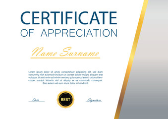 Certificate of achievement design template with gold badge and silver border