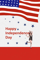 Poster - Composite collage image of dancing pretty girl celebrate national independence america day fourth july concept fantasy billboard comics