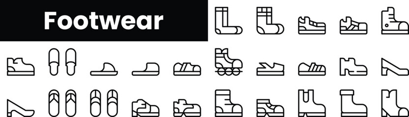 Wall Mural - Set of outline footwear icons. Minimalist thin linear web icon set. vector illustration.