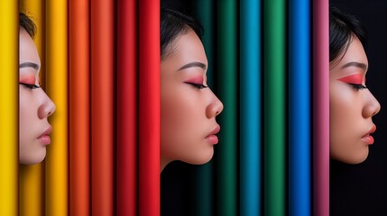 Poster - Capture the essence of morning tranquility with a stunning photo of a woman delicately opening blinds, her profile silhouetted against