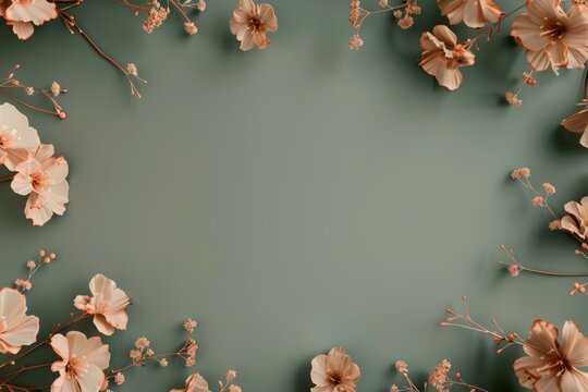 Background in earthy colors and flowers in the same tones on the edges
