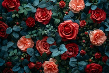 Wall Mural - romantic dimly lit blue, red, whit floral studio backgdrop