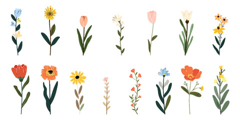 Sticker - Set of flowers, vector illustration on a white background.