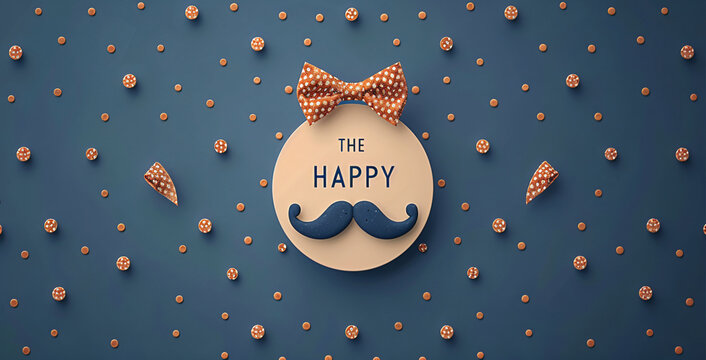 Father's Day celebration background adorned with a gift box mug calendar mustache heart shape