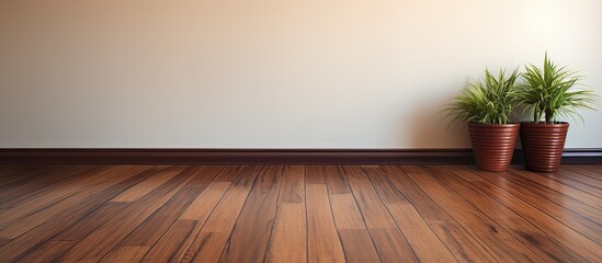 Aufkleber - Beautiful Newly Installed Brown Laminate Flooring and Baseboards in Home. copy space available
