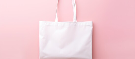 A blank eco friendly tote bag made of white cotton canvas and mesh placed on a pastel pink background It symbolizes a zero waste plastic free shopping and recycling concept The bag is a mockup with a